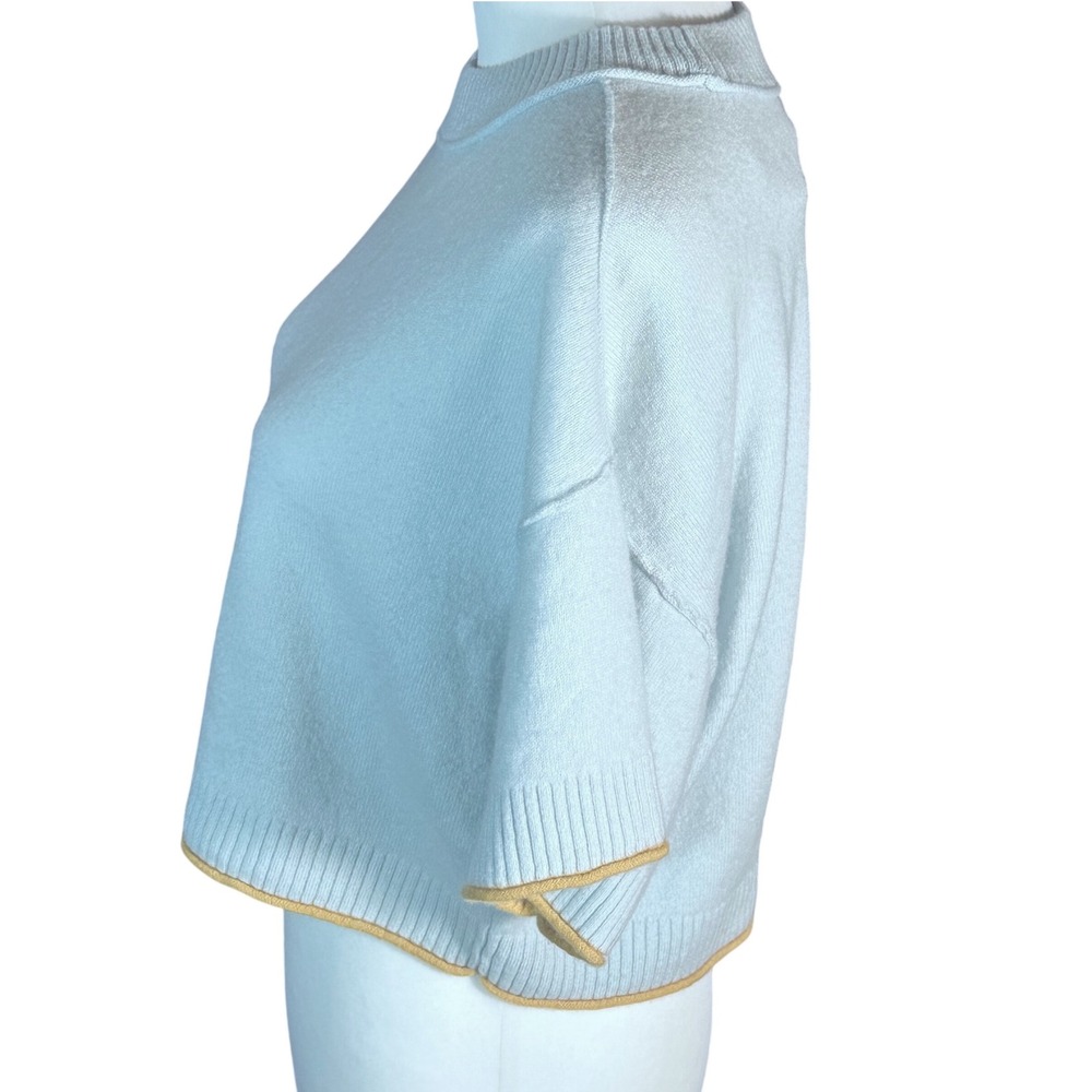 Anthropologie "The Goldie" Sweater Womens Small Blue 100% Cashmere Boxy Cropped - Picture 2 of 10